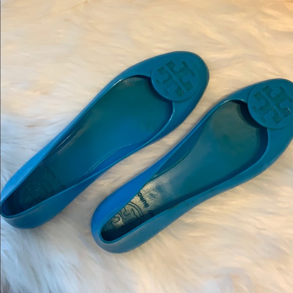 Tory Burch turquoise rain ballet flats